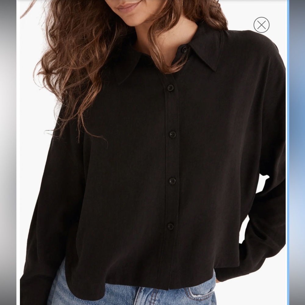 Madewell Black Lusterweave Hartfield Crop Shirt NG887